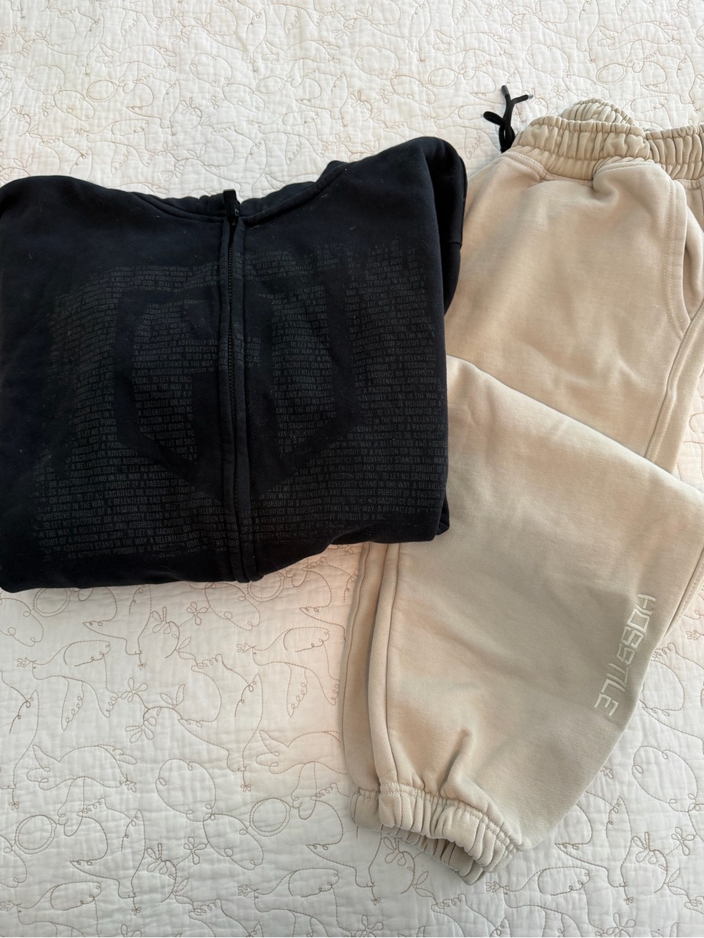 Hosstile Black Zip Hoodie & Cream Joggers Set